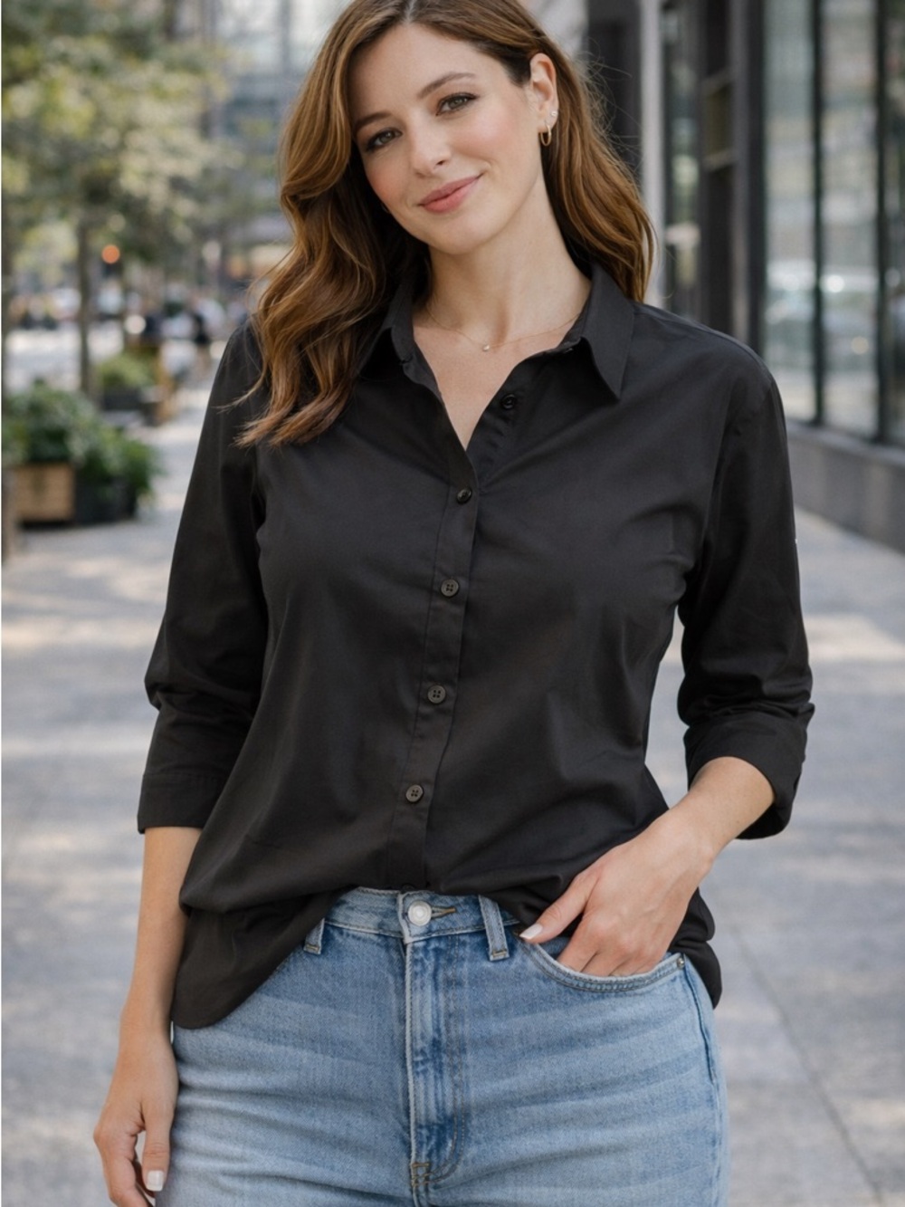 Women's Black Button-Up Shirt